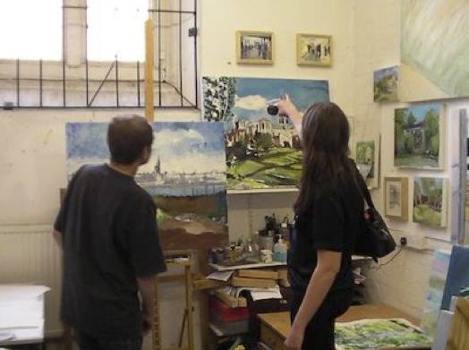 Joel and my friend Hayley Felton having a bit of artist time in his studio